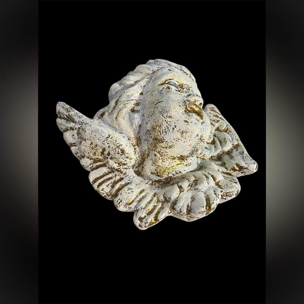 VTG 90s Cherub Angel Wall Plaque Winged Paper Clay Sculpture Victorian Baroque - Picture 4 of 16
